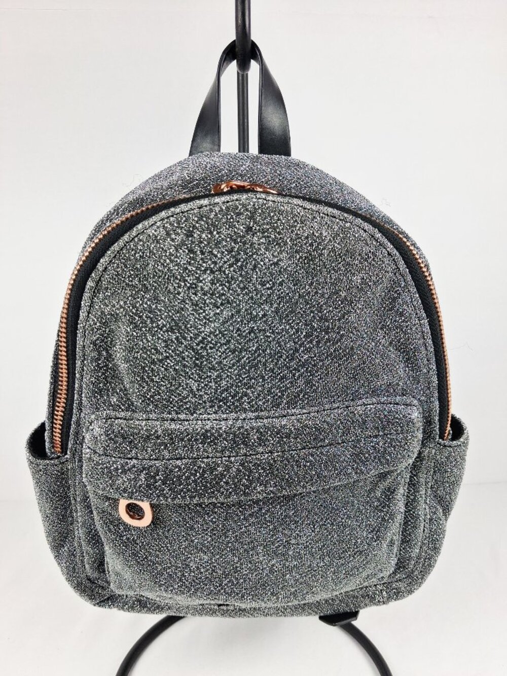 Shimmering American Eagle Mini Backpack Rose Gold Zippers Faux Leather Straps